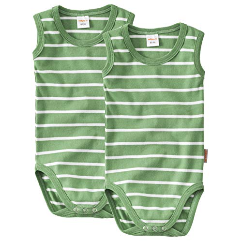 wellyou Baby und Kinder Doppelpack babybody ohne Arm mädchen und junge aus 100% Baumwolle, body 2er set in grün weiß gr 104-110, made in Europe von wellyou