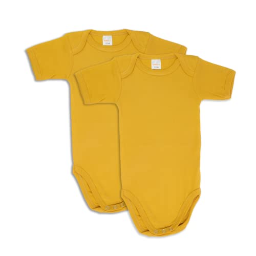 wellyou – Kurzarmbody Baby & Kinder aus 100% Baumwolle – Babybody für Mädchen & Jungen – 2er Set Kurzarm Baby Body in Größe 50-134 – Made in EU (Senfgelb | gr 104-110) von wellyou