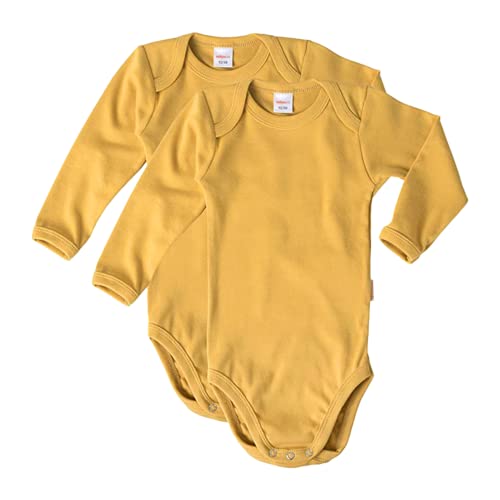 wellyou – Langarmbody Baby & Kinder aus 100% Baumwolle – Babybody für Mädchen & Jungen – 2er Set Langarm Baby Body in Größe 50-134 – Made in EU (Mustard | gr 92-98) von wellyou