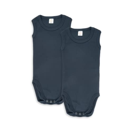 wellyou – Body ohne Arm für Baby & Kind aus 100% Baumwolle – Babybody für Mädchen & Jungen – 2er Set ärmellose Baby Bodys in Größe 50-134 – Made in EU (Navy Uni | gr 104-110) von wellyou