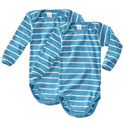 wellyou – Langarmbody Baby & Kinder aus 100% Baumwolle – Babybody für Mädchen & Jungen – 2er Set Langarm Baby Body in Größe 50-134 – Made in EU (Türkis Weiß gestreift | gr 116-122) von wellyou