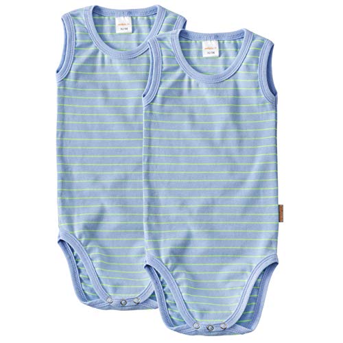 wellyou Doppelpack Baby Body- Kinder Body ohne Arm Neongelb hellblau gestreift Größe - 116-122 von wellyou
