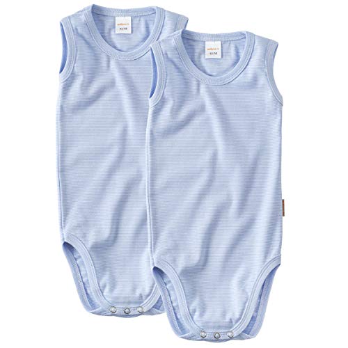 wellyou Doppelpack Baby Body - Kinder Body ohne Arm hellblau-weiss gestreift Größe (128-134), made in Europe von wellyou