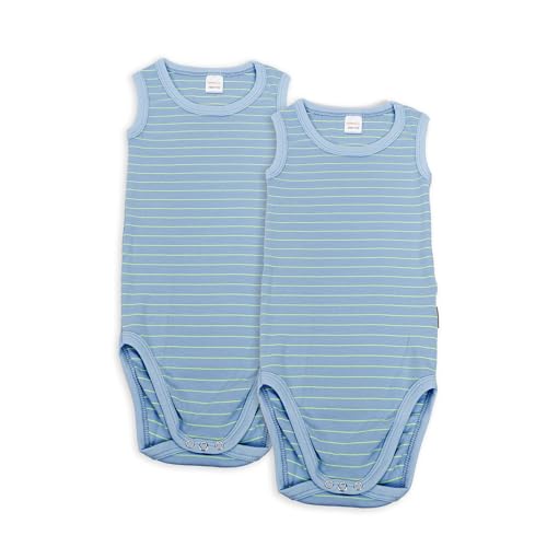 wellyou Doppelpack Babybody- Kinderbody ohne Arm neongelb hellblau gestreift Größe 50-98, made in Europe von wellyou
