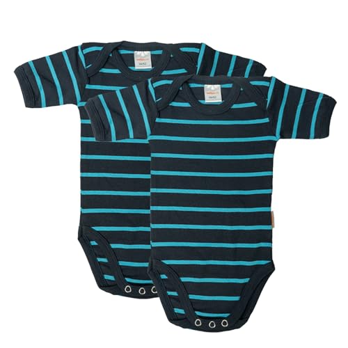 wellyou - Baby Body Kurzarm aus 100% super weicher Baumwolle - 2er Set Kurzarm Body Baby für Mädchen und Jungen - Kinder Kurzarmbody - Erstklassiger Babybody - Made in EU (Marine Türkis - Gr. 56-62) von wellyou