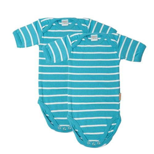 wellyou – Kurzarmbody Baby & Kinder aus 100% Baumwolle – Babybody für Mädchen & Jungen – 2er Set Kurzarm Baby Body in Größe 50-134 – Made in EU (Türkis Weiss | gr 116-122) von wellyou