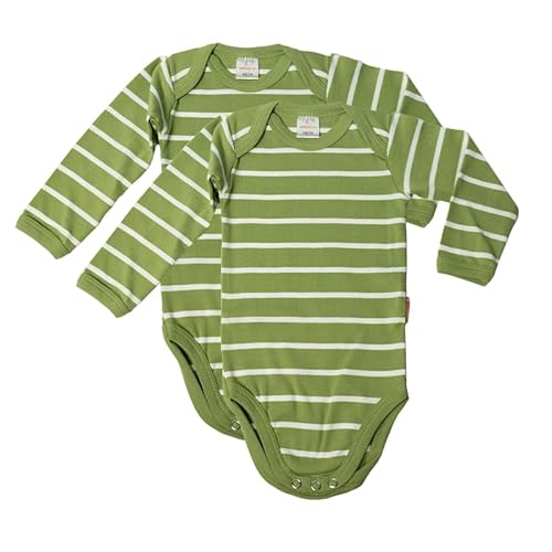 wellyou – Langarmbody Baby & Kinder aus 100% Baumwolle – Babybody für Mädchen & Jungen – 2er Set Langarm Baby Body in Größe 50-134 – Made in EU (Grün Weiß gestreift | gr 116-122) von wellyou