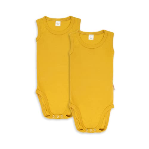 wellyou – Body ohne Arm für Baby & Kind aus 100% Baumwolle – Babybody für Mädchen & Jungen – 2er Set ärmellose Baby Bodys in Größe 50-134 – Made in EU (Mustard | gr 104-110) von wellyou