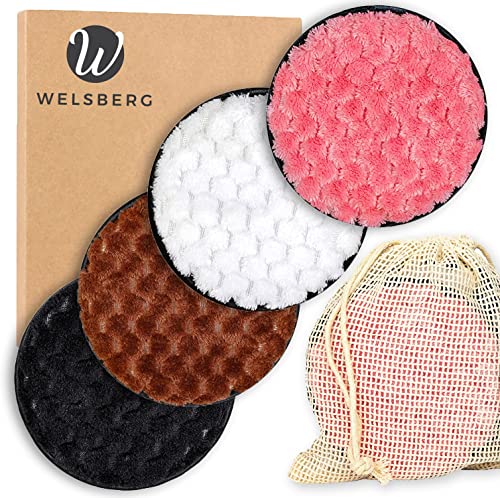 Welsberg 4x Abschminkpads wiederverwendbare Make-up-Entferner-Pads, maschinenwaschbare Gesichtstücher, weiches Mikrofaser-Reinigungstuch, umweltfreundliche Gesichtspflege-Puffs mit Wäschesack von welsberg