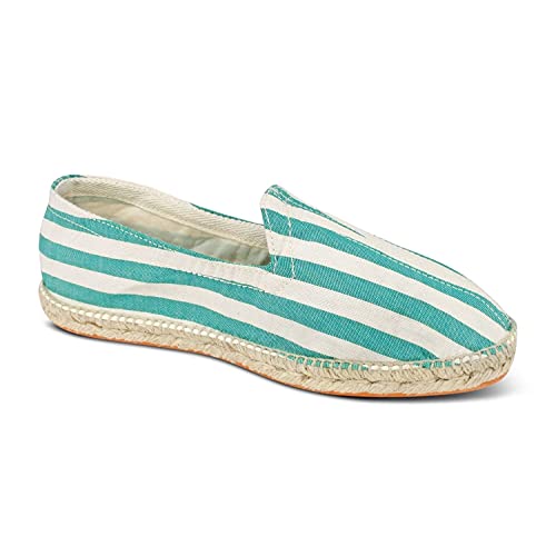 weltenmann Corralejo – Farbige breit gestreifte Slip-on Espadrilles aus Baumwolle mit Schuhbeutel, Emerald, 44, Handmade in Spain von weltenmann