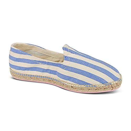 weltenmann Corralejo – Farbige breit gestreifte Slip-on Espadrilles aus Baumwolle mit Schuhbeutel, Lagoon, 42, Handmade in Spain von weltenmann
