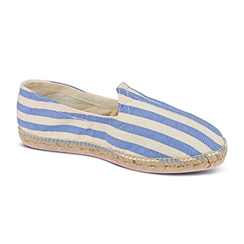 weltenmann Corralejo – Farbige breit gestreifte Slip-on Espadrilles aus Baumwolle mit Schuhbeutel, Lagoon, 43, Handmade in Spain von weltenmann