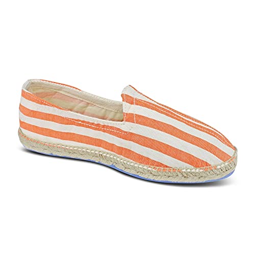 weltenmann Corralejo – Farbige breit gestreifte Slip-on Espadrilles aus Baumwolle mit Schuhbeutel, Mandarine, 41, Handmade in Spain von weltenmann