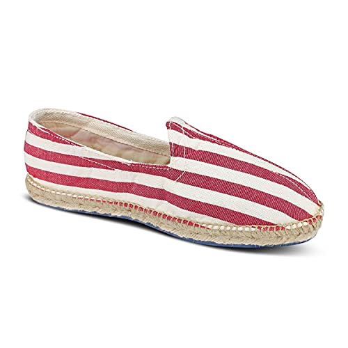weltenmann Corralejo – Farbige breit gestreifte Slip-on Espadrilles aus Baumwolle mit Schuhbeutel, Pomegranate, 42, Handmade in Spain von weltenmann