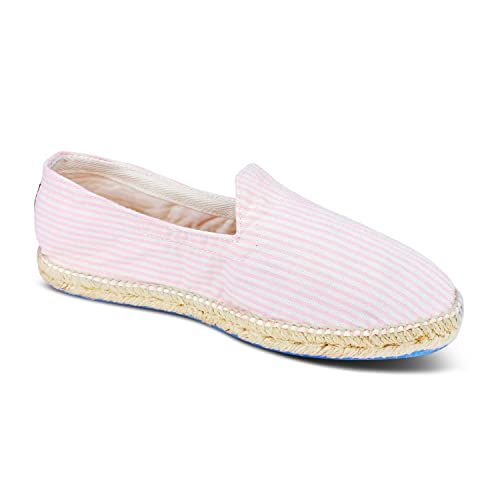 weltenmann Corralejo – Farbige schmal gestreifte Slip-on Espadrilles aus Baumwolle mit Schuhbeutel, Cotton Candy, 46, Handmade in Spain von weltenmann