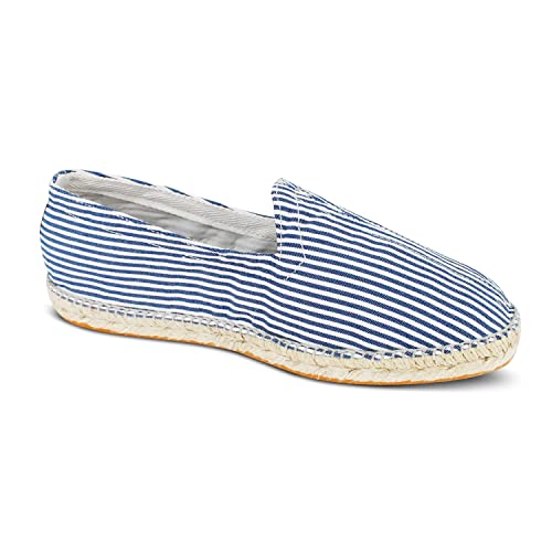 weltenmann Corralejo – Farbige schmal gestreifte Slip-on Espadrilles aus Baumwolle mit Schuhbeutel, Royal, 45, Handmade in Spain von weltenmann