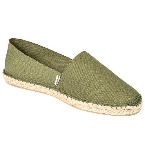 weltenmann Formentera – Klassische Slip-on Espadrilles aus Baumwolle mit Schuhbeutel, Olive, 44, Handmade in Spain von weltenmann