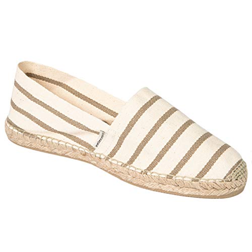 weltenmann Formentera – Klassische gestreifte Slip-on Espadrilles aus Baumwolle mit Schuhbeutel, Risotto, 41, Handmade in Spain von weltenmann