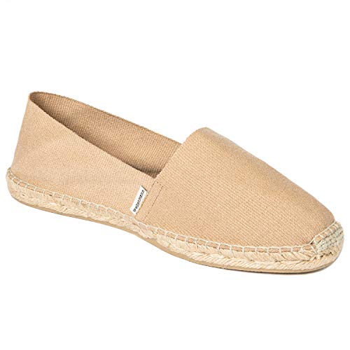 weltenmann Formentera – Klassische Slip-on Espadrilles aus Baumwolle mit Schuhbeutel, Camel, 43, Handmade in Spain von weltenmann