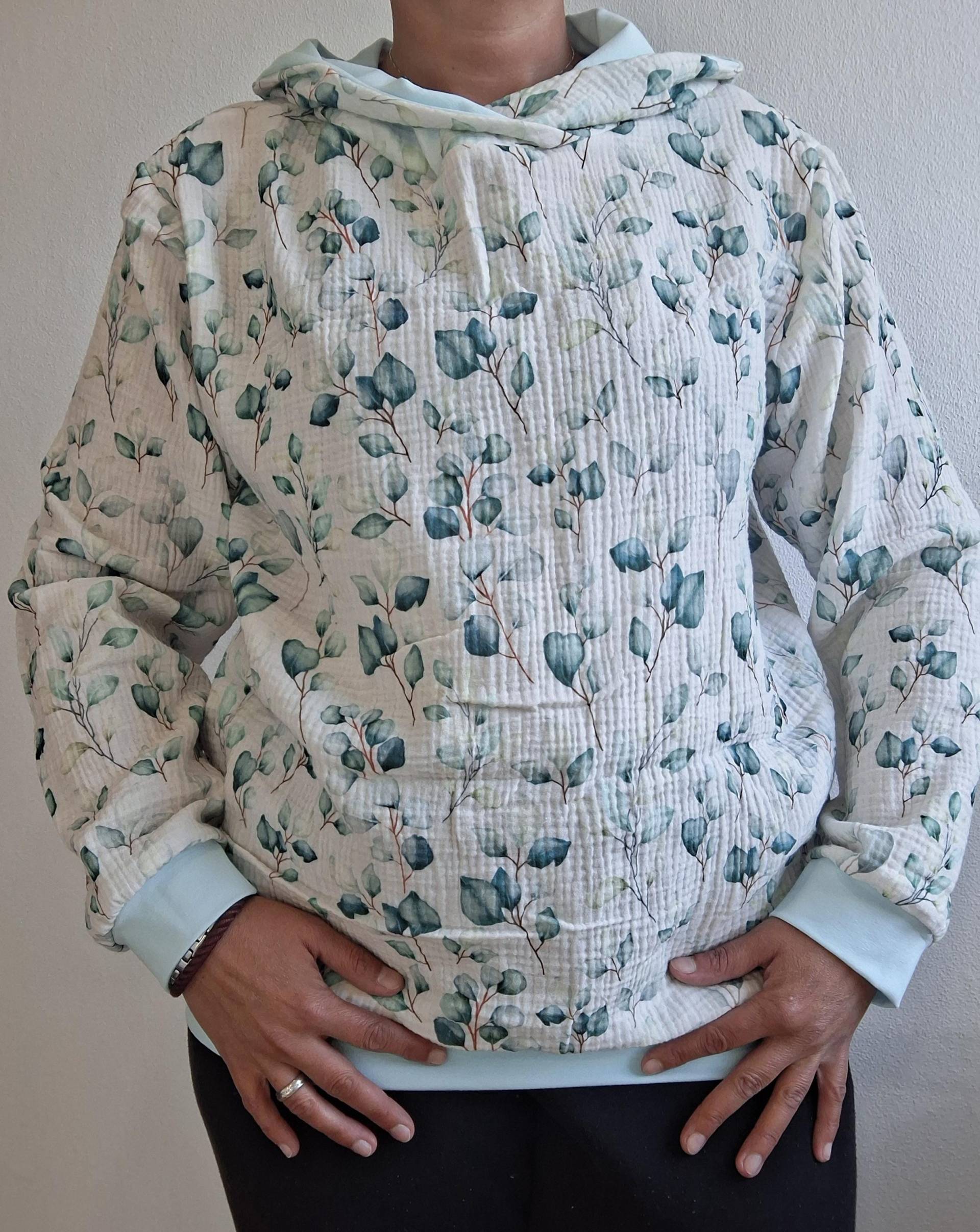 Hoodie/Pullover Mit Kapuze Aus Musselin, Eukalyptus-Blätter, Mint, 100 % Baumwolle, Größe Xs - Xxl, Handmade Kleidung Damen, Individ Maße Hoodie/Pullover Mit Kapuze Aus Musselin, Eukalyptus-Blätter, Mint, 100 % Baumwolle, Größe Xs - Xxl, Handmade Kleidung Damen, Individ Maße von wenkenaeht