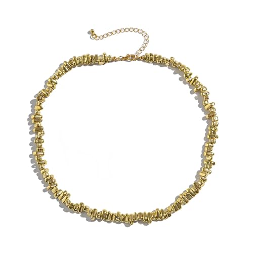 wenwendianzi 2Pcs/Set Creative Irregular CCB Beads Chain For Men Trendy Goth Pendant Choker Grunge Jewelry Steampunk(Gold Color 1) von wenwendianzi