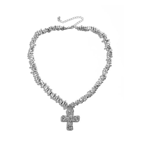 wenwendianzi 2Pcs/Set Creative Irregular CCB Beads Chain For Men Trendy Goth Pendant Choker Grunge Jewelry Steampunk(Silver Color 2) von wenwendianzi