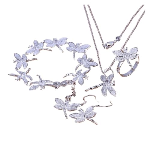 wenwendianzi Mode 925 Sterling Silber Kristall Libelle Anhänger Halskette Ohrring Armband Ringe for Frauen Beliebte Schmuck Set Geschenke(6) von wenwendianzi
