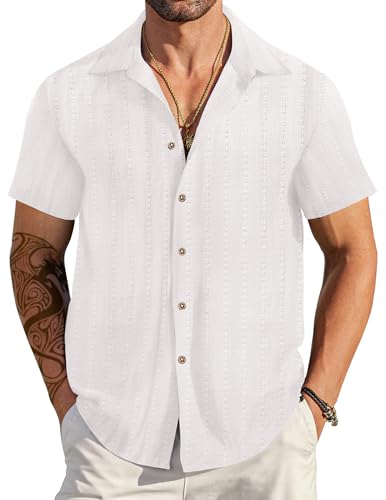 Freizeithemden für Herren Hemd Strand Hemden Kurzarm Baumwollhemd Casual Kurzarmhemd Herrenhemden Leichten Shirt Komfort Weiß S von werfami