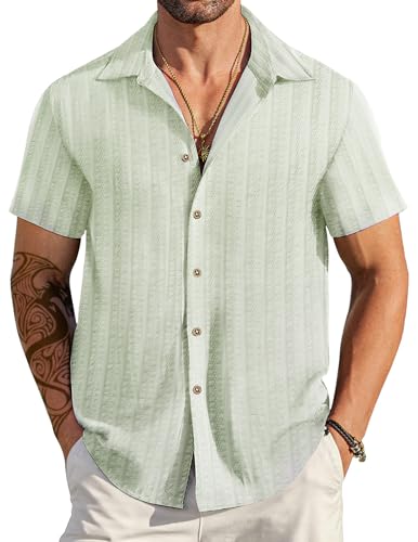 Hemd Herren Kurzarm Freizeithemden für Herren Sommerhemden Männer Button Down Hemden Outdoor Party Shirt Hellgrün M von werfami