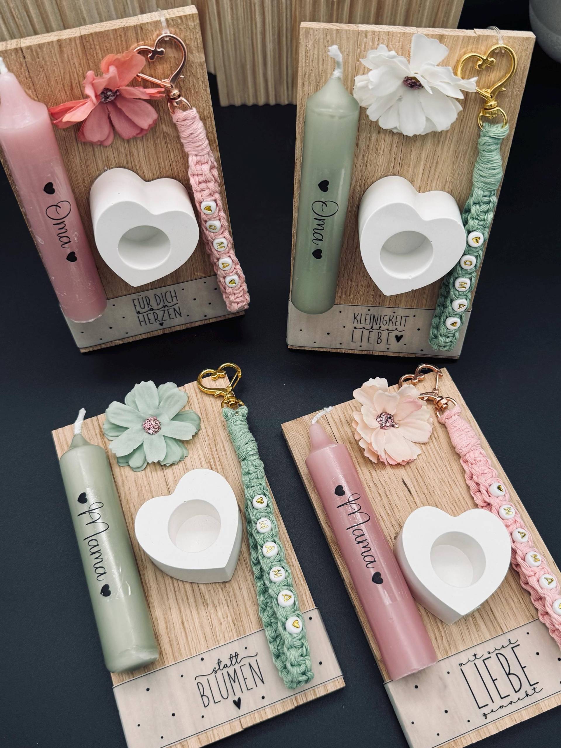Geschenkset Makramee-Schlüsselanhänger Mit Stabkerze Und Kerzenhalter| Makramee-Schlüsselgeschenk | Muttertag Geschenk Mama Oma von werkstark