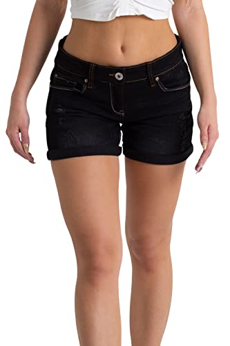 Damen-Denim-Shorts, dehnbar, Skinny Distressed Ripped hohe Taille, Rollup, Sommer-Design, Damen, Boyfriend-Jeans, kurze Hose, Größe 36-48, Black Wash, 44 von westAce