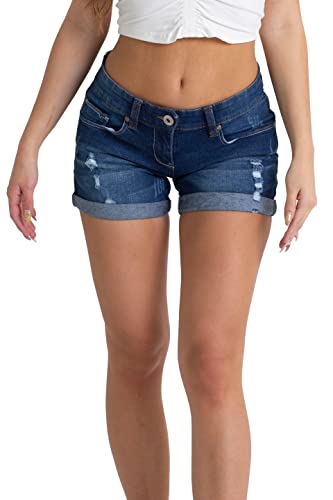 Damen-Jeans-Shorts, dehnbar, schmal, Used-Look, gerissen, hohe Taille, Rollup, Sommer, Design: Damen, Boyfriend, heiße Denim-Jeans, kurze Hose, 38-58, Dunkelblau, 42 von westAce