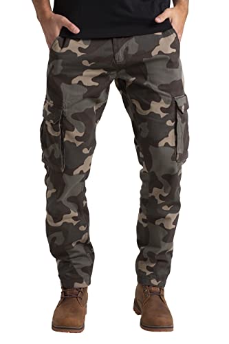 Herren-Cargohose, Camouflage, entspannt, lässig, Baumwolle, 6 Taschen, Wandern, Bau, Arbeitskleidung, volle Hose, Größen 32W-44W, Dschungeltarn, 34W / 32L von westAce