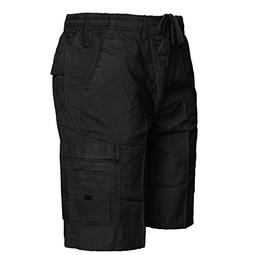 Herren-Shorts, elastischer Bund, Cargo-Shorts, für Sommer, Strand, Baumwolle, S-6XL Gr. XXL, Schwarz von westAce