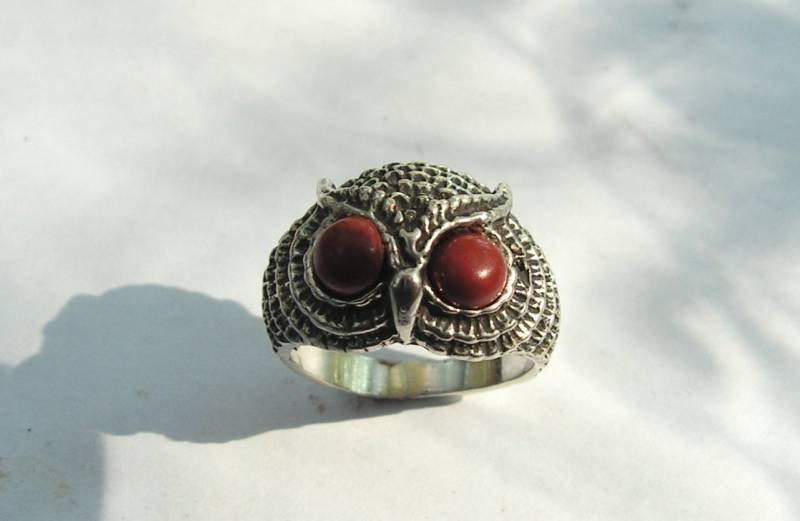 Eule Ring Mit Rotem Jaspis Augen in Sterling Silber Eule Ring Mit Rotem Jaspis Augen in Sterling Silber von westernmountain