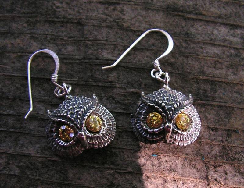 Eulen Ohrringe Mit Citrin Augen in Sterling Silber von westernmountain