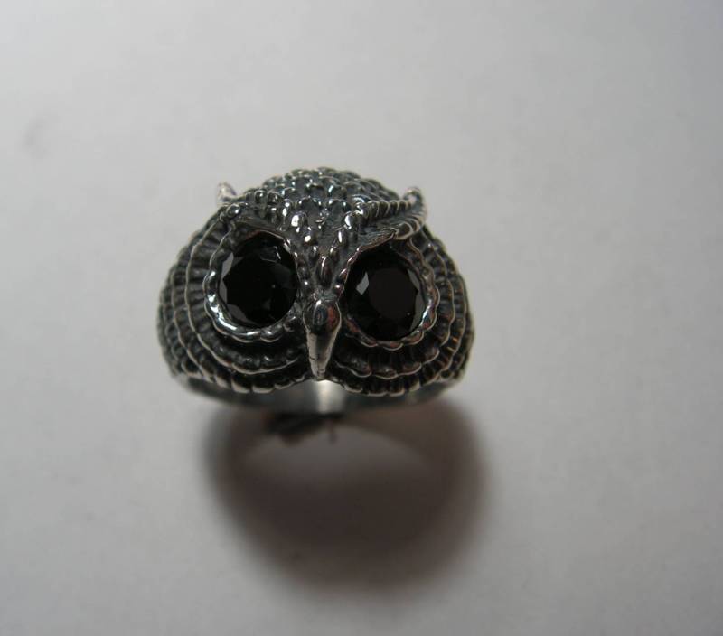 Eulen Ring Schwarzer Onyx Augen in Sterling Silber Eulen Ring Schwarzer Onyx Augen in Sterling Silber von westernmountain
