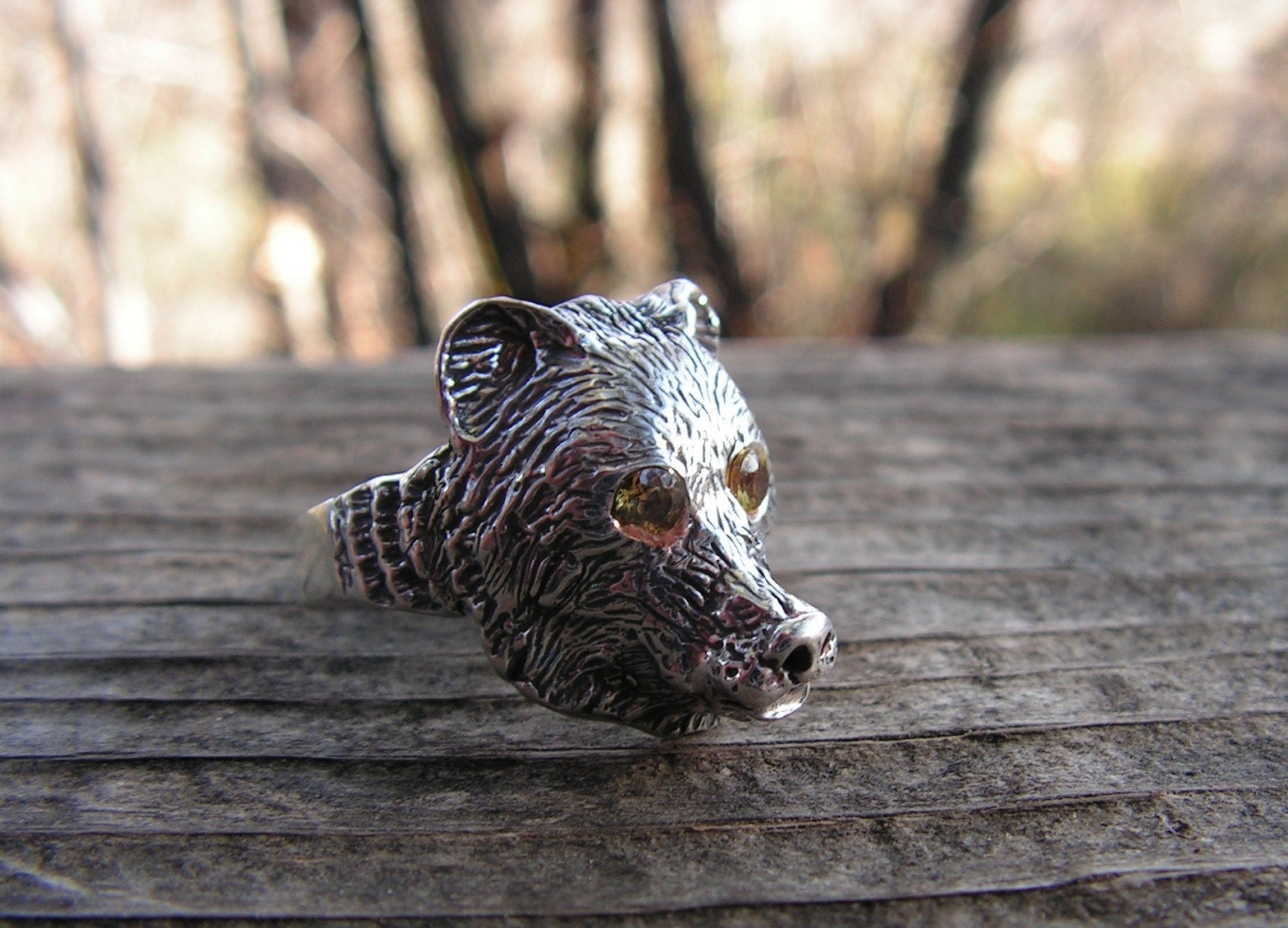 sterling Silber Bär Ring Mit Citrin Augen sterling Silber Bär Ring Mit Citrin Augen von westernmountain