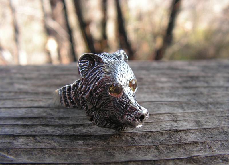 sterling Silber Bär Ring Mit Citrin Augen sterling Silber Bär Ring Mit Citrin Augen von westernmountain