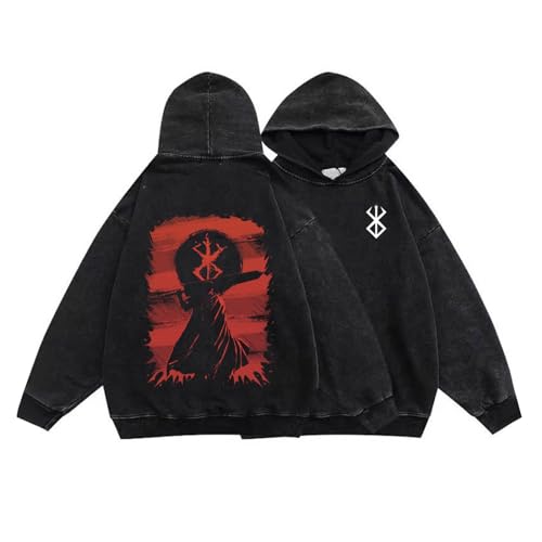 Anime Berserk Guts Hoodie Unisex Anime Print Loose Casual Sweatshirt Retro Trend Washed Cotton Hooded Sweatshirt Harajuku Style Hoodie... von westtrend