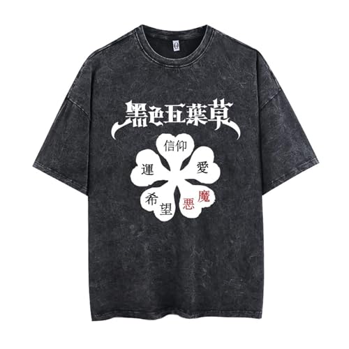 Anime Black Clover T-Shirt Unisex Anime Printed Loose Casual Short Sleeve Vintage Washed Cotton T-Shirt Manga Characters Asta, Yami Sukehiro und andere T-Shirts... von westtrend