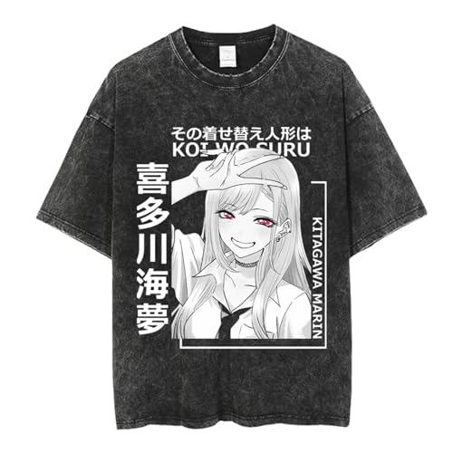 Anime My Dress-Up Darling T-Shirt Manga Print Casual Oversize Top Vintage Washed Cotton Short Sleeve Marin Kitagawa T-Shirt... von westtrend