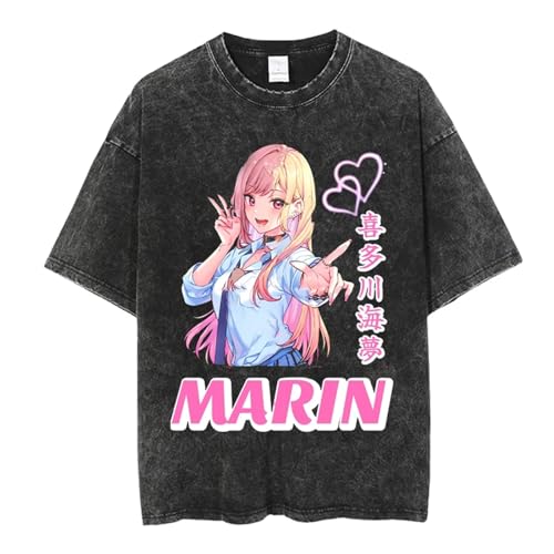 Anime My Dress-Up Darling T-Shirt Manga Print Casual Oversize Top Vintage Washed Cotton Short Sleeve Marin Kitagawa T-Shirt... von westtrend