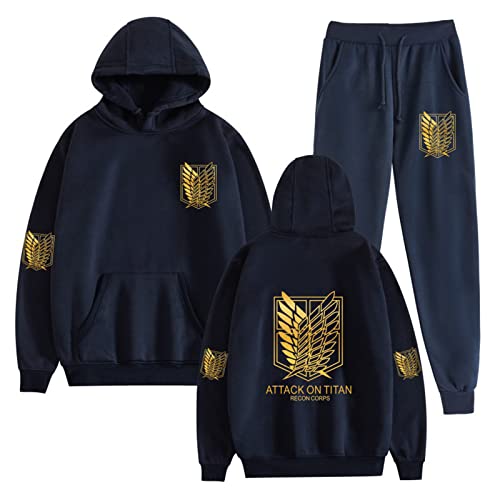 Attack on Titan Casual Trainingsanzug Levi Ackerman Langarm Kapuzenpullover und Jogginghose Anzug Sweatshirt Hose 2 Stück Set von westtrend