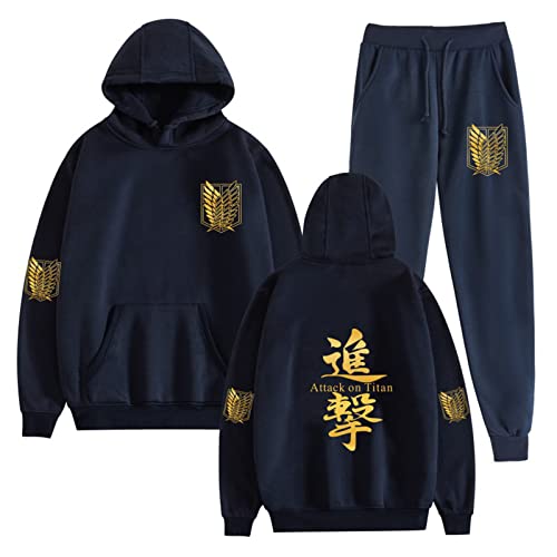 Attack on Titan Casual Trainingsanzug Levi Ackerman Langarm Kapuzenpullover und Jogginghose Anzug Sweatshirt Hose 2 Stück Set von westtrend