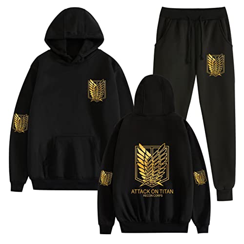 Attack on Titan Casual Trainingsanzug Levi Ackerman Langarm Kapuzenpullover und Jogginghose Anzug Sweatshirt Hose 2 Stück Set von westtrend