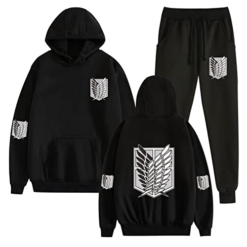 Attack on Titan Casual Trainingsanzug Levi Ackerman Langarm Kapuzenpullover und Jogginghose Anzug Sweatshirt Hose 2 Stück Set von westtrend