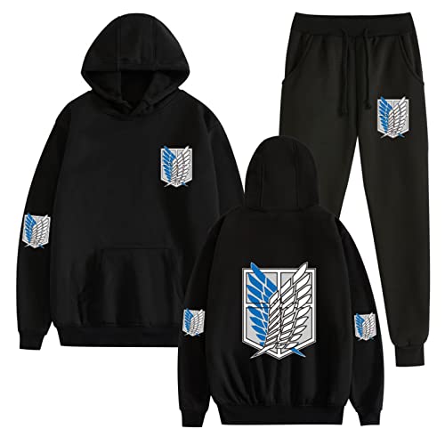 Attack on Titan Casual Trainingsanzug Levi Ackerman Langarm Kapuzenpullover und Jogginghose Anzug Sweatshirt Hose 2 Stück Set von westtrend