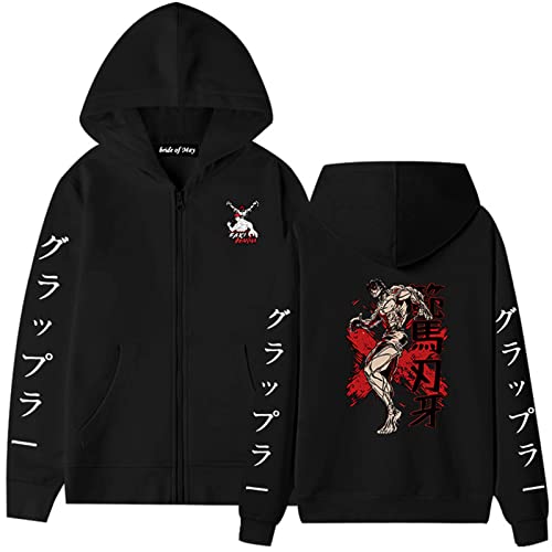 Baki Kapuzenpulli mit Reißverschluss Unisex Anime Grafikdruck Pullover The Grappler Baki Cosplay Hoodie Yuujirou Hanma Kapuzenpullover von westtrend