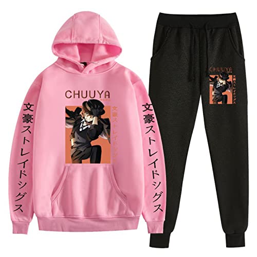 Bungo Stray Dogs Casual Trainingsanzug Nakahara Chuuya Langarm Kapuzenpullover und Jogginghose Anzug Sweatshirt Hose 2 Stück Set dazai osamu Cosplay Anzug von westtrend